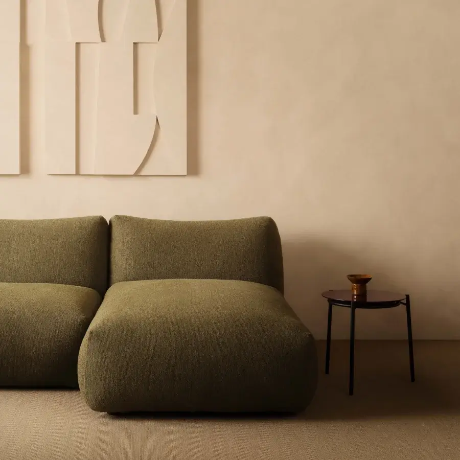 Distinguished MDF Italia Goom sectional sofa with muted olive green textured textile upholstery and matte finish