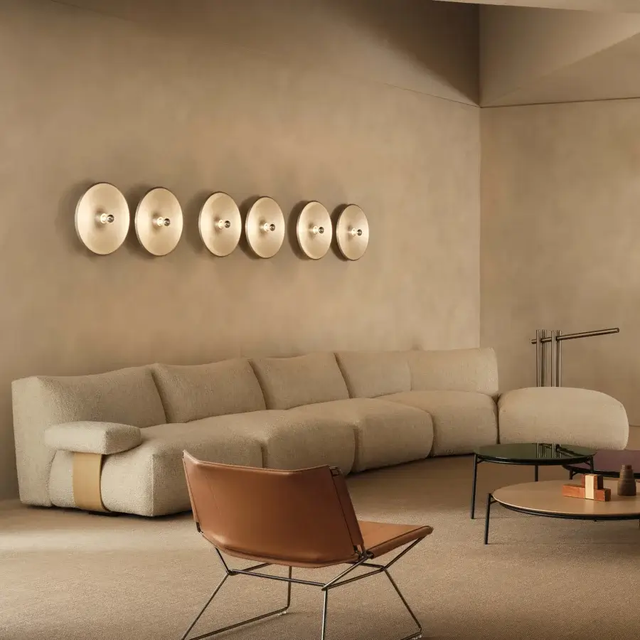 Superior MDF Italia Goom sectional sofa with neutral beige textured textile upholstery and sculpted lines