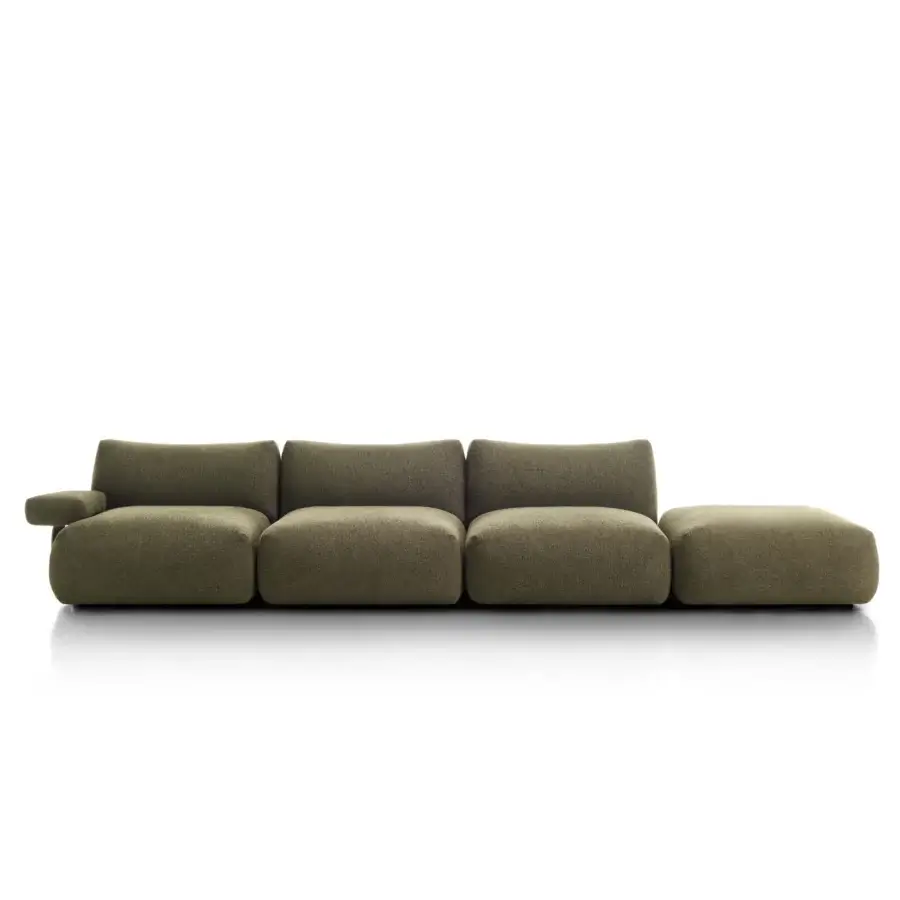 Exceptional MDF Italia Goom sectional built with a wooden structure and upholstered in textured olive green textile for total comfort