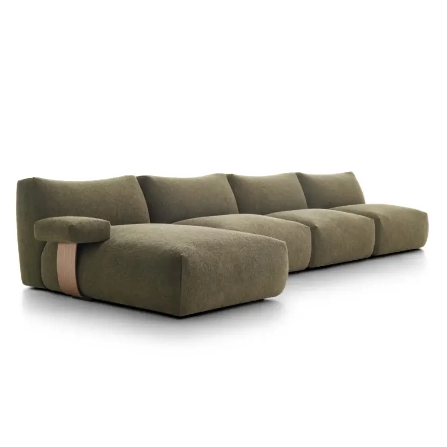 Distinguished MDF Italia Goom sectional upholstered in textured textile with a matte finish and built with a wooden structure
