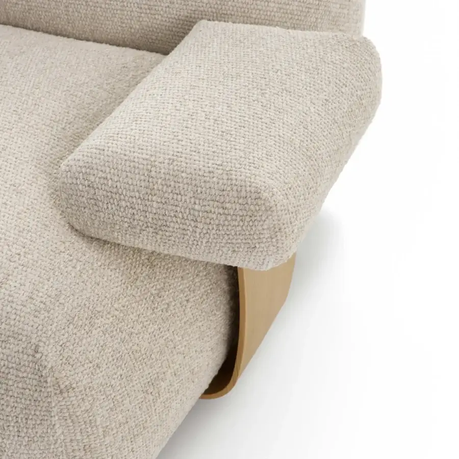 Elegant MDF Italia Goom sectional armrest upholstered in neutral beige textile with satin-finish wooden frame