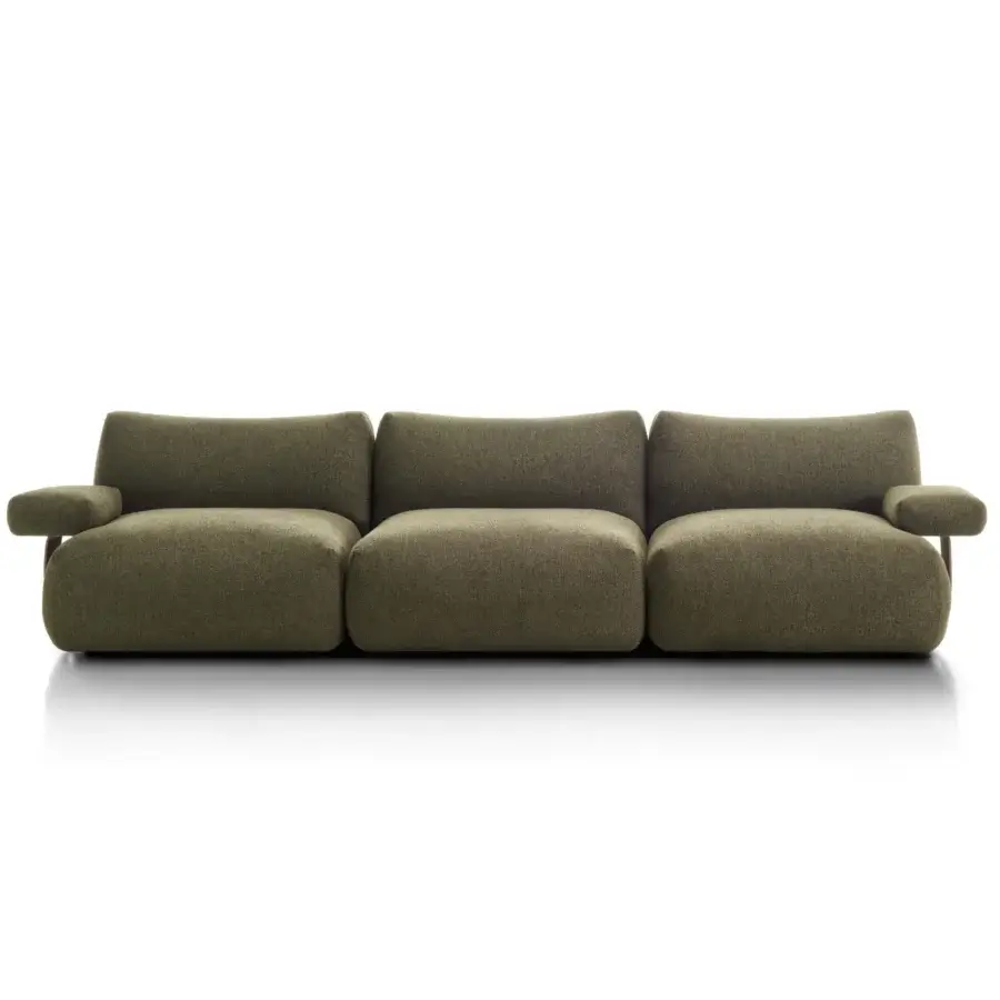 Superior MDF Italia Goom sectional crafted with woven fabric upholstery and rounded edges in a muted olive green tone