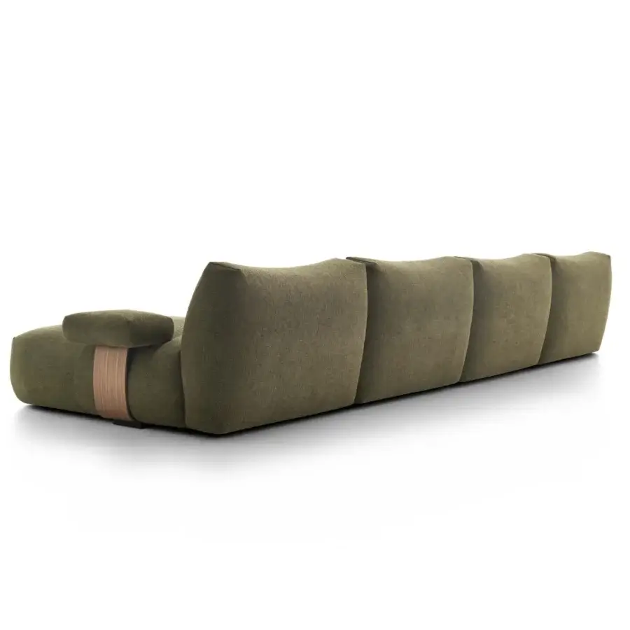 Exceptional MDF Italia Goom sectional built with textured matte textile upholstery and a light-toned wooden base detail