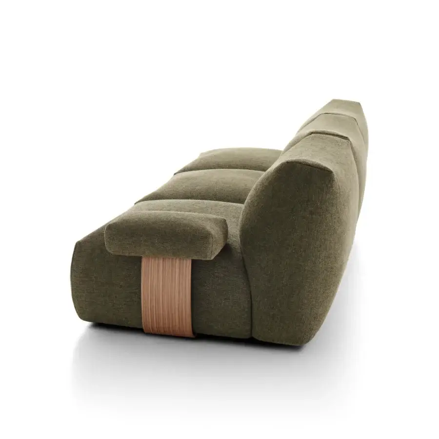 Distinguished MDF Italia Goom sectional built with soft matte textile upholstery and a visible wood base in olive green
