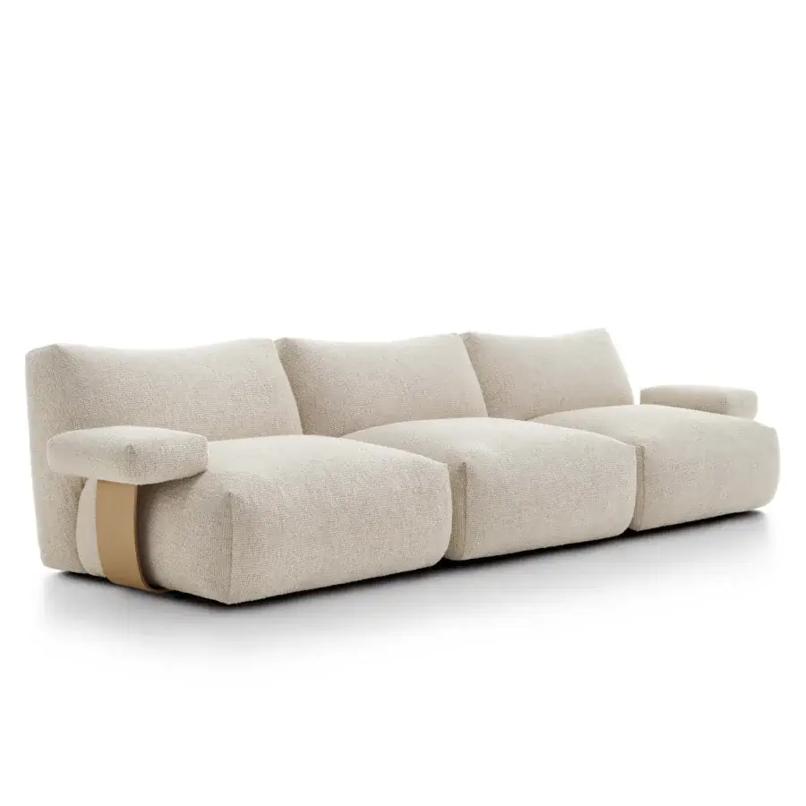 Elegant MDF Italia Goom sectional built with textured matte beige fabric upholstery and a striking floating design
