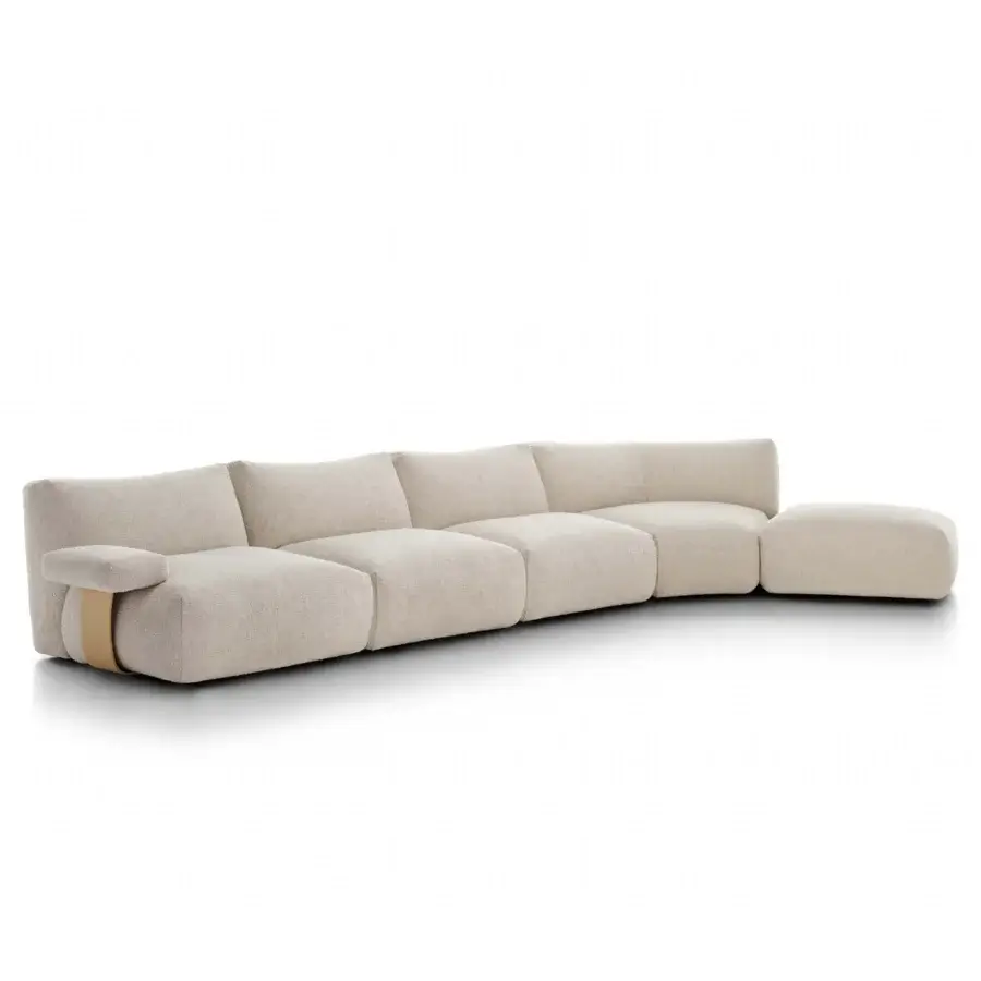 Superior MDF Italia Goom sectional with inviting curved form upholstered in textured woven beige fabric and matte finish