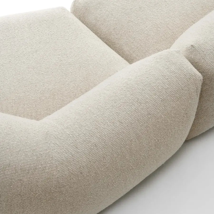 Exceptional MDF Italia Goom sectional with sculpted form upholstered in textured light beige fabric and wooden structure