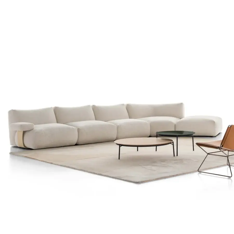 Superior MDF Italia Goom sectional crafted with a wooden structure and subtly textured matte textile upholstery in a neutral beige tone