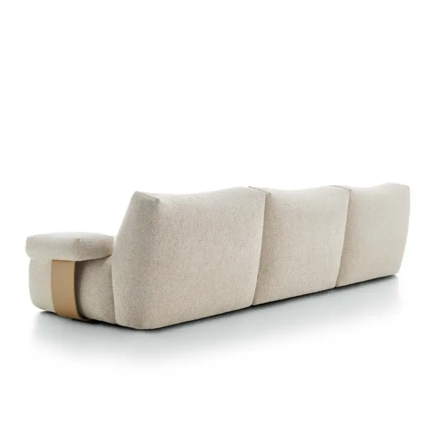 Distinguished MDF Italia Goom sectional crafted in neutral beige textured textile with light brown strap detail and a floating effect