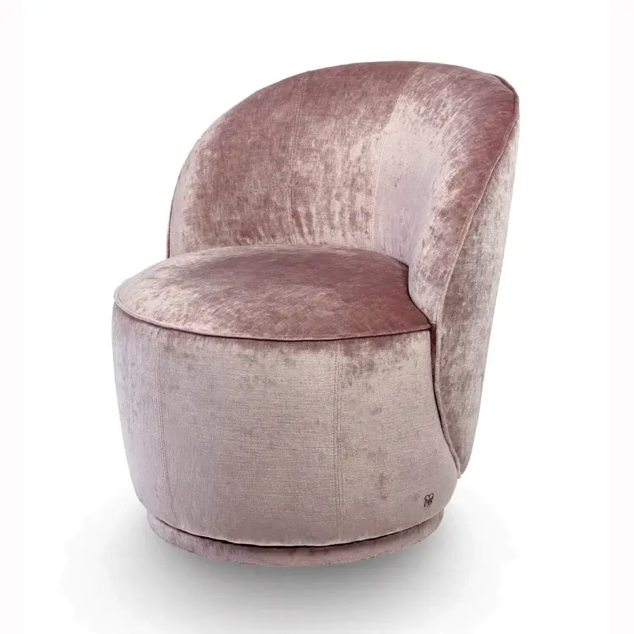 Distinguished Sicis Celebrity lounge chair in muted rose textile with a solid wood and metal base