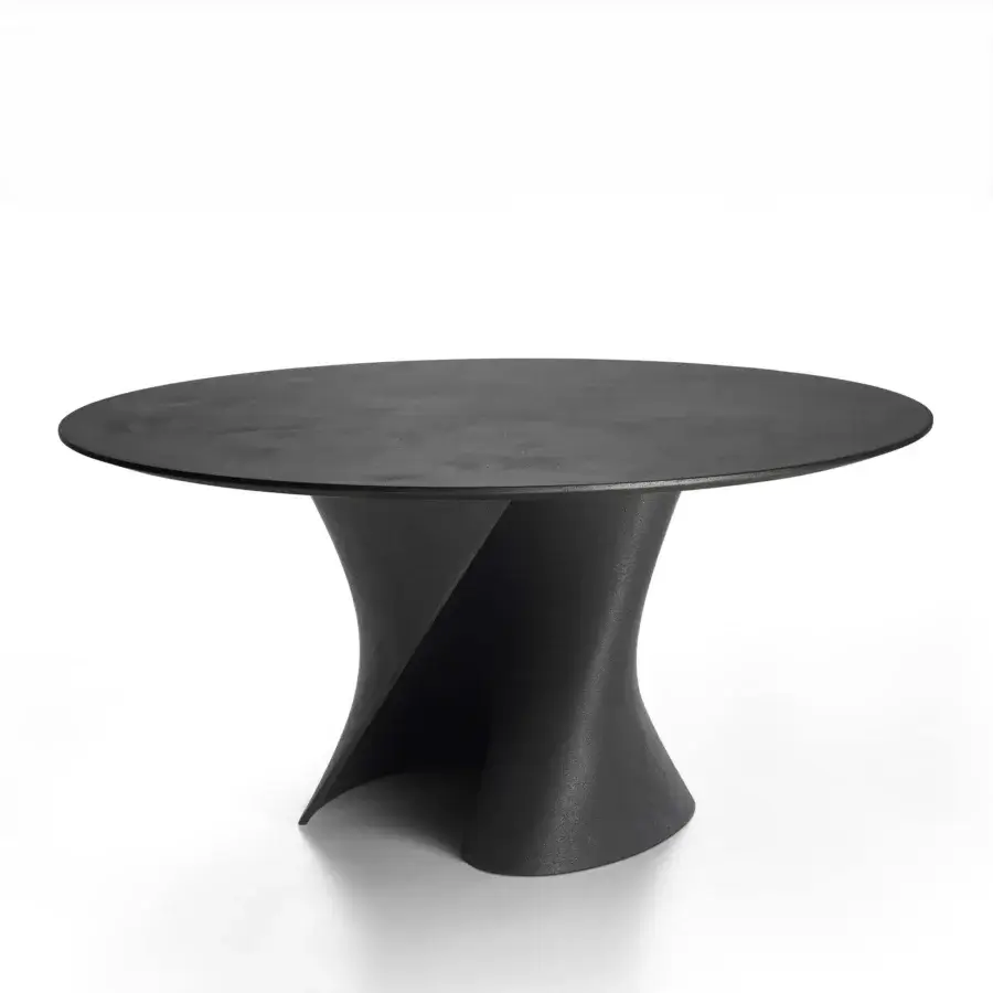 Exceptional MDF Italia S table crafted in anthracite concrete with a transparent extra-clear glass top and sculptural form