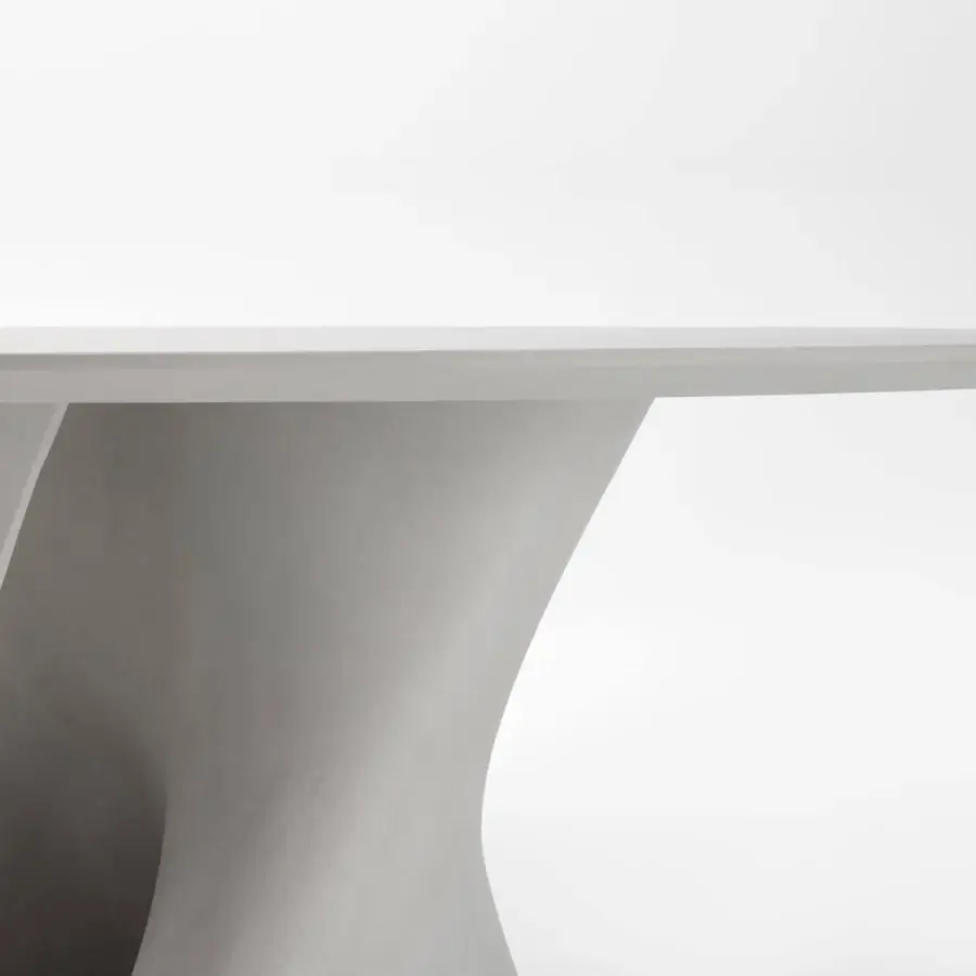 Exceptional MDF Italia S table crafted in white concrete with a tactile matte finish and transparent glass top