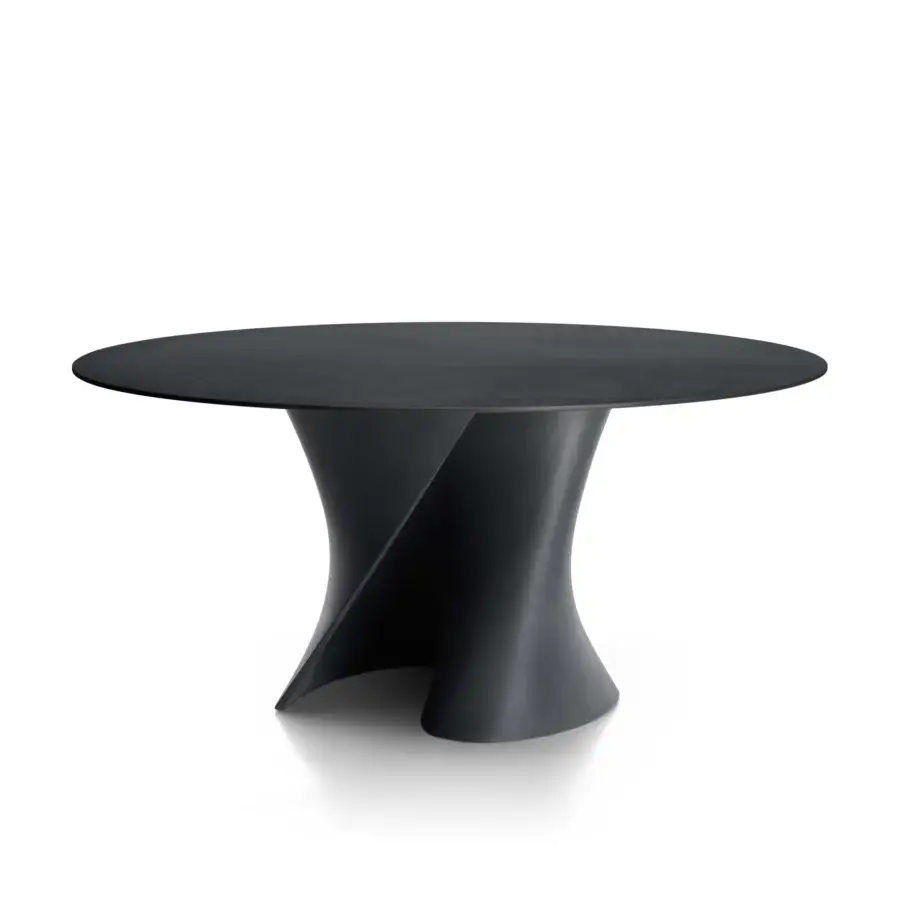 Elegant MDF Italia S table crafted in white concrete with transparent extra-clear glass and tactile matte finish