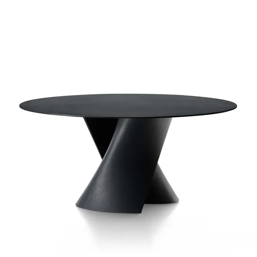 Exceptional MDF Italia S table crafted in anthracite concrete with transparent extra-clear glass and a matte finish