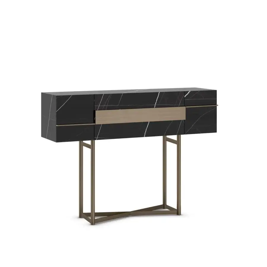 Distinguished Reflex Musa sideboard with a wooden structure covered in Marble glass and bronze accents