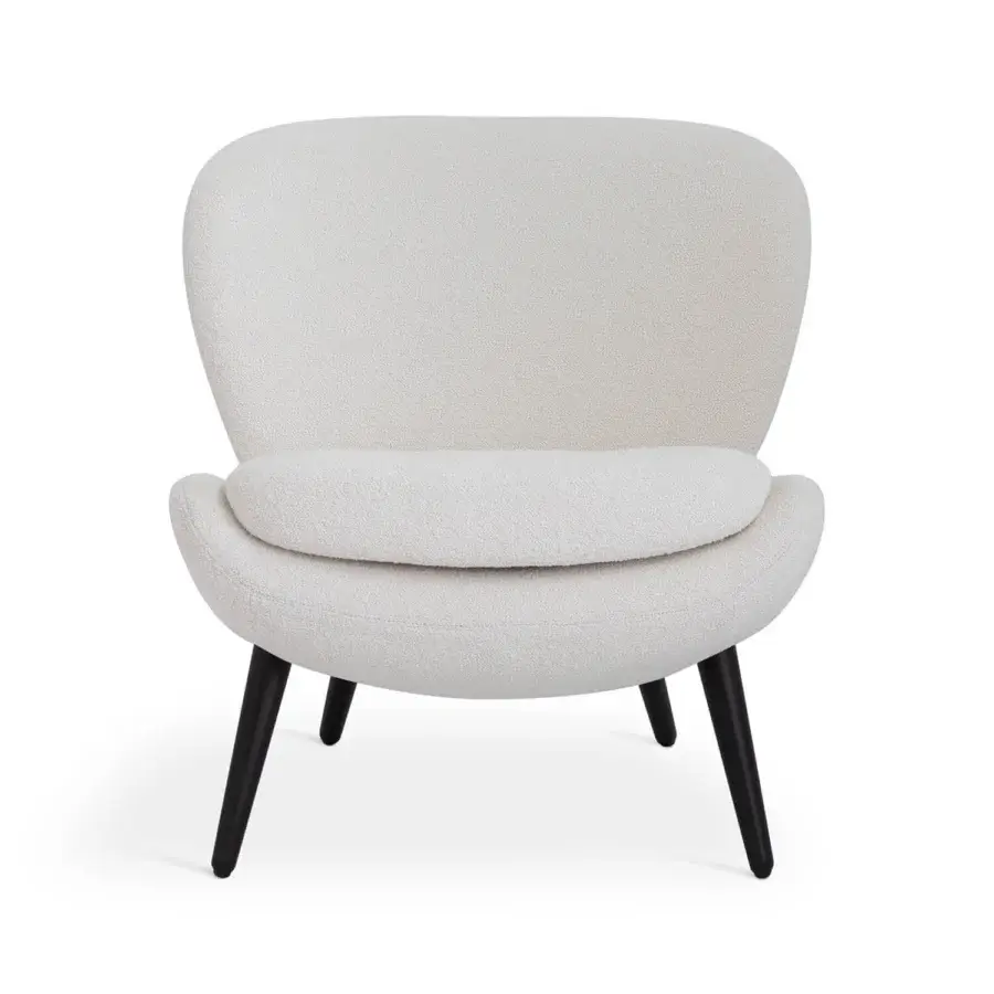 Distinguished Sicis Niels lounge chair in off-white bouclé textile with dark-toned wood legs crafted in Italy