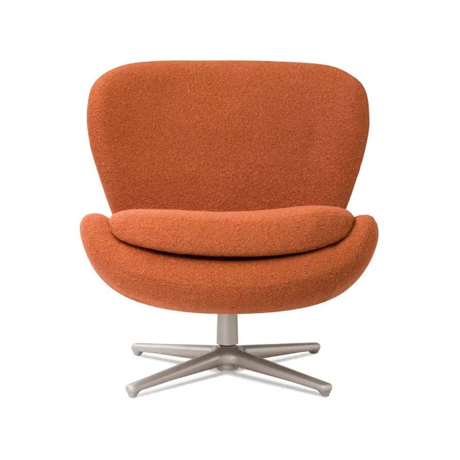 Distinguished Sicis Niels swivel lounge chair with warm reddish-orange textured textile and satin-finish metal base