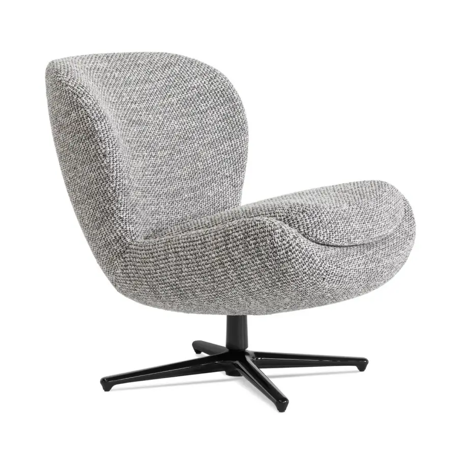 Distinguished Sicis Niels swivel lounge chair crafted in textured gray and white textile with satin-finish metal base