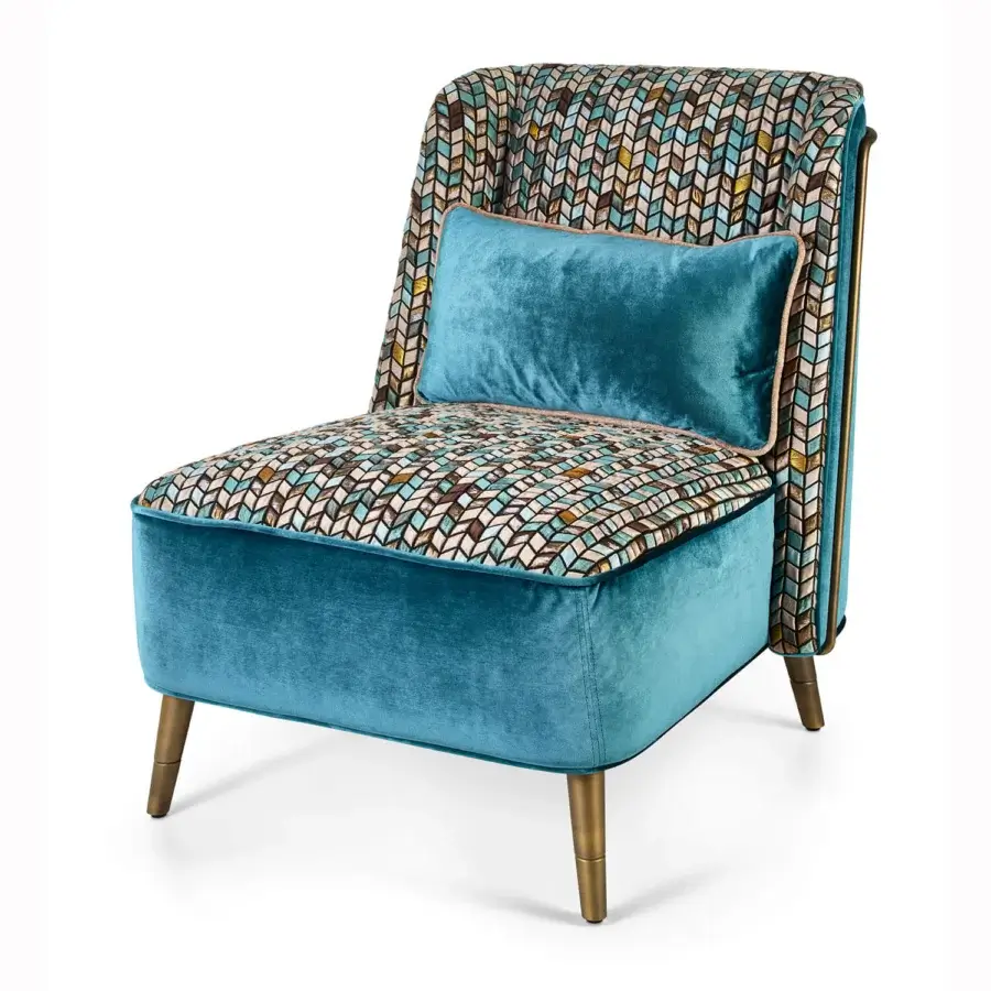 Lavish Sicis Peggy lounge chair with teal velvet upholstery and gold-tone metal legs crafted for lasting quality