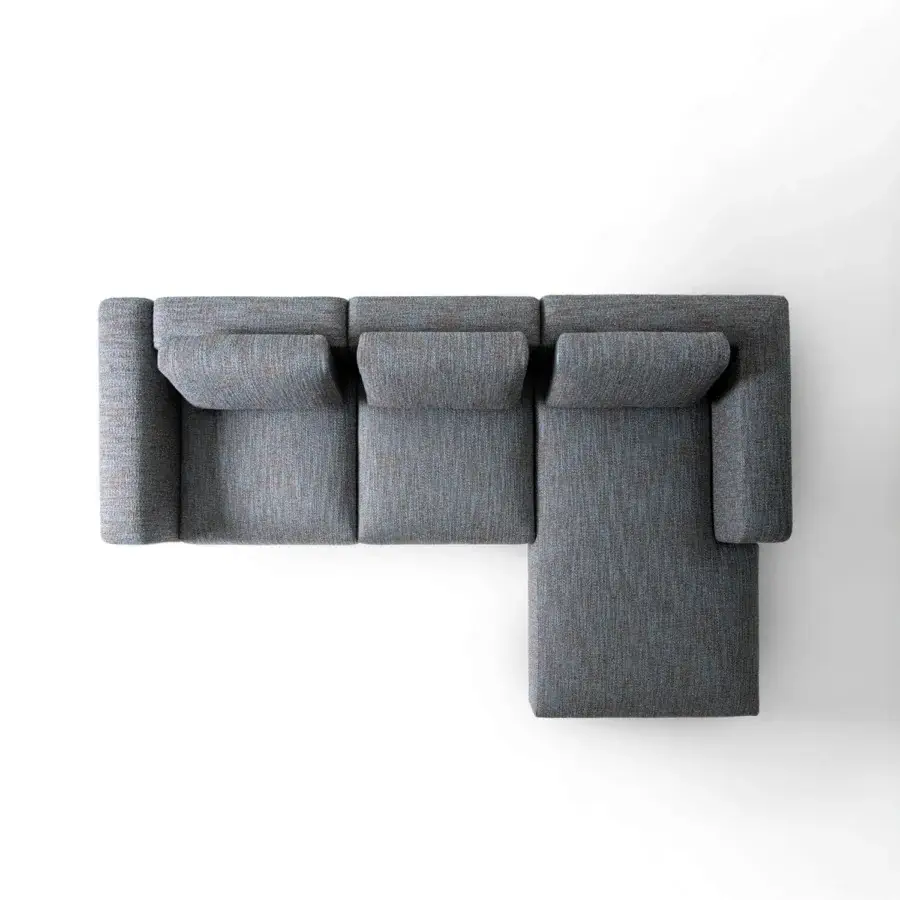 Exceptional Giorgetti Nereide Sofa – Maserati Edition sectional with textured blue-gray textile and pewter-finished wood and metal feet