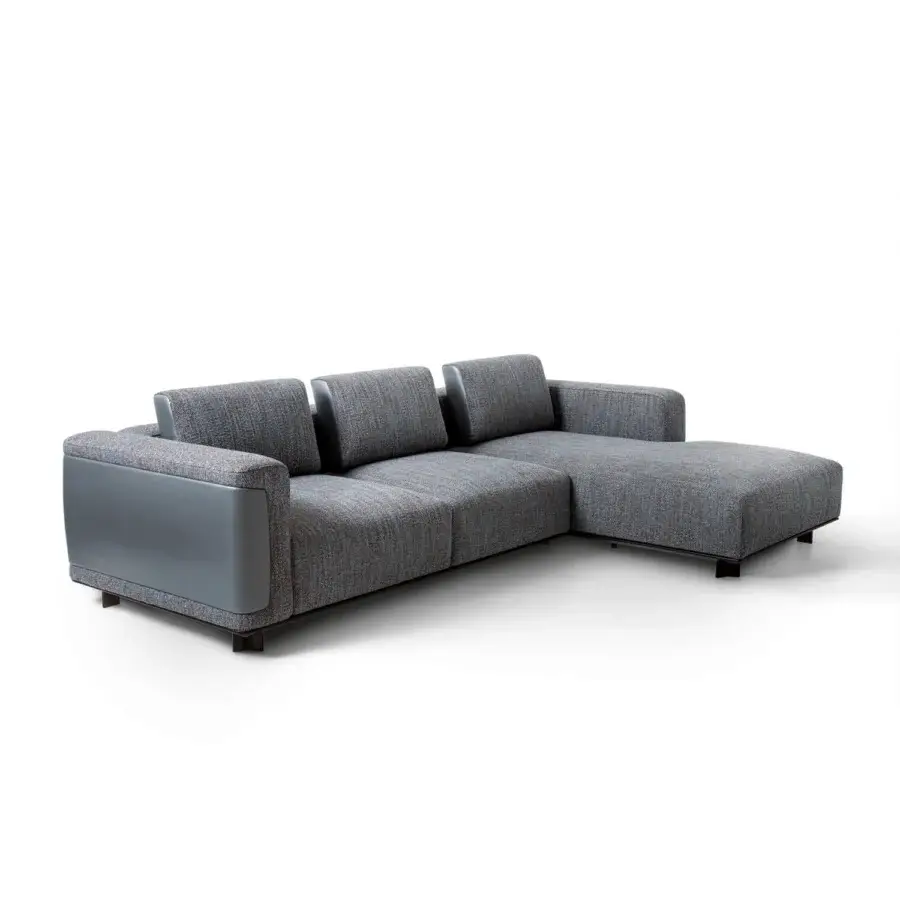 Distinguished Giorgetti Nereide Sofa – Maserati Edition sectional with muted gray textile and dark gray accent panels built upon a pewter-finished wood frame