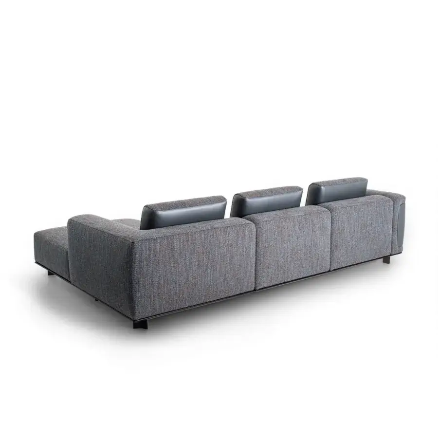 Superior Giorgetti Nereide Sofa – Maserati Edition sectional with pewter-coated metal, ash wood, and heathered blue-grey textile upholstery