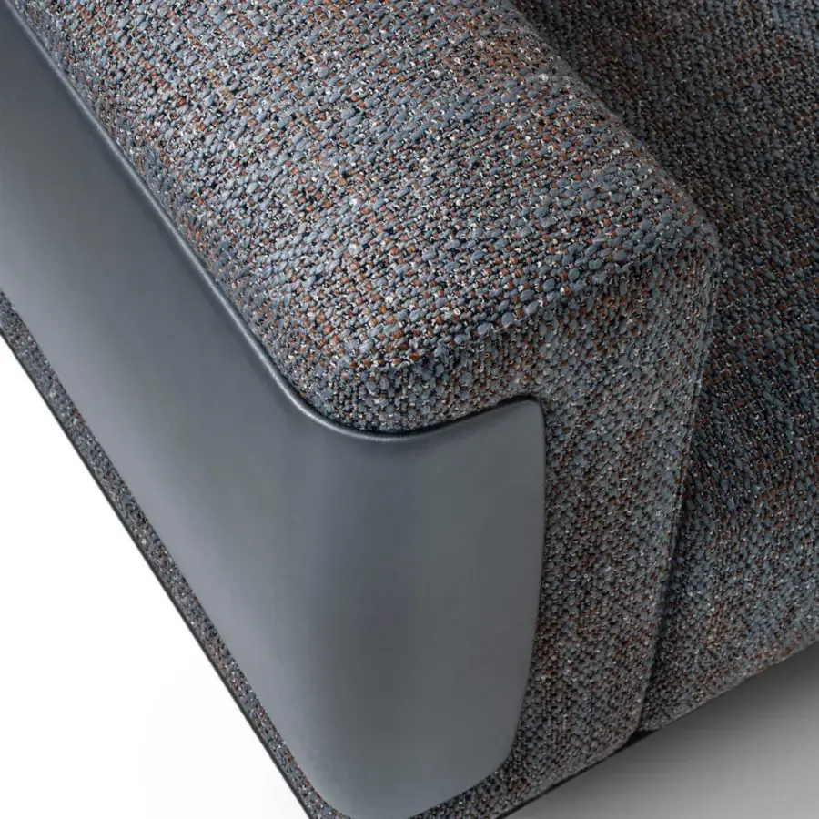Distinguished Giorgetti Nereide Sofa – Maserati Edition sofa built with textured blue textile upholstery and pewter-coated metal adjustable feet