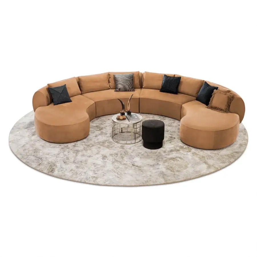 Distinguished Sicis Botero sectional with a curved silhouette upholstered in warm terracotta fabric and built with a solid timber frame
