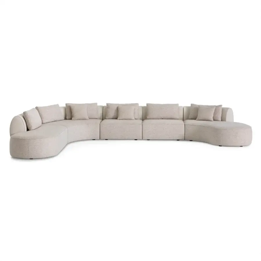 Superior Sicis Botero sectional with inviting curved form upholstered in textured light beige fabric or leather