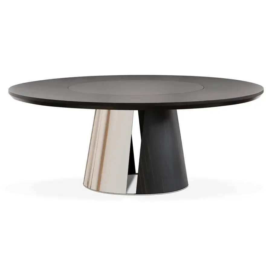 Superior Sicis Osas table with polished Amara ebony base, champagne metal frame and charcoal Vetrite glass top crafted in Italy