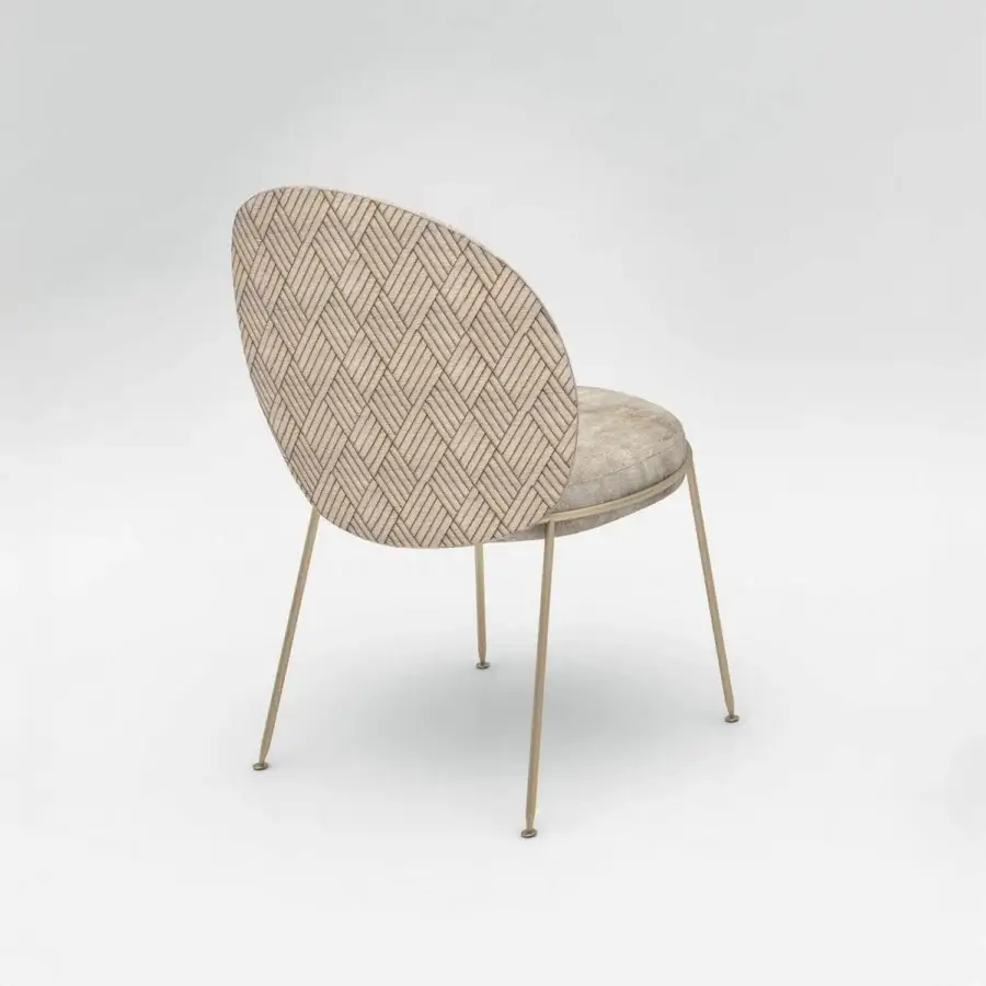 Exceptional Sicis Amaretto chair in textured beige and brown herringbone textile with a golden satin finish