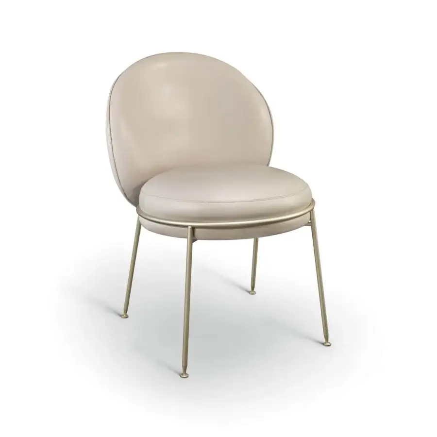 Distinguished Sicis Amaretto chair upholstered in neutral beige synthetic material with a polished golden metal frame