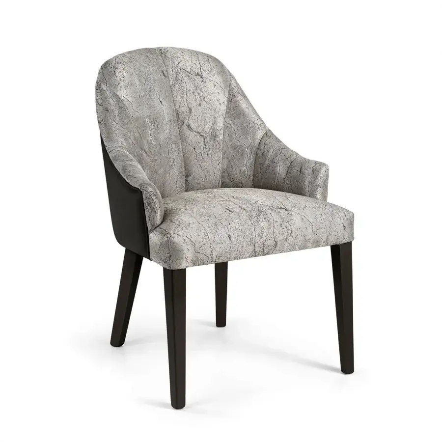 Elegant Sicis Diamond Accent armchair with muted gray textile upholstery and dark-toned wood legs crafted in Italy