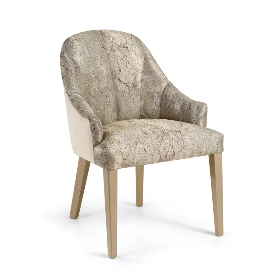 Superior Sicis Diamond Accent armchair with muted beige textile upholstery and golden satin metal frame