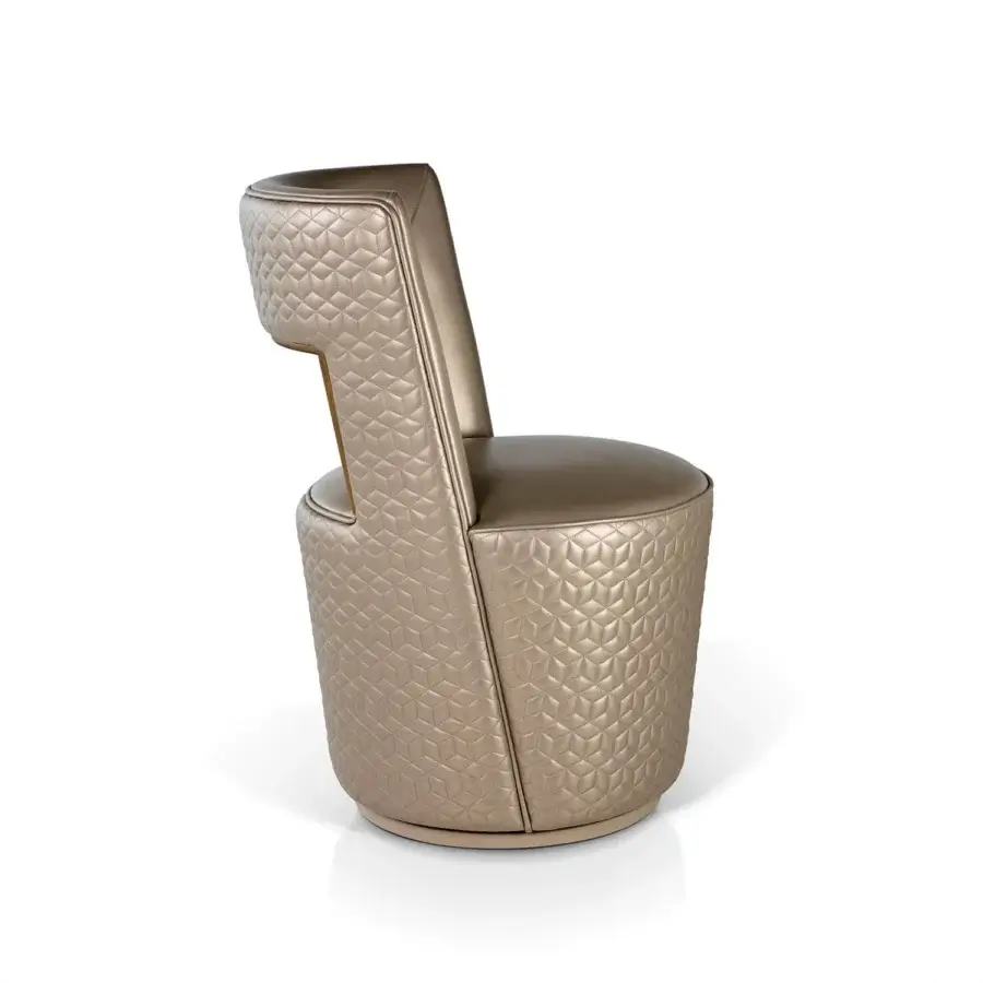 Exceptional Sicis Koro chair crafted with solid wood, quilted material resembling coated leather in muted gold and bronze tones
