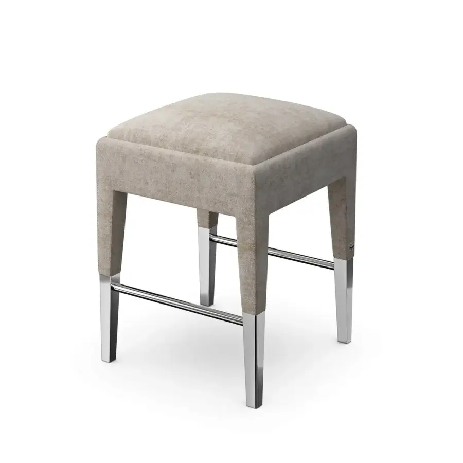 Exceptional Sicis P08 bar stool in warm gray velvet upholstery with a coated metal leg finish