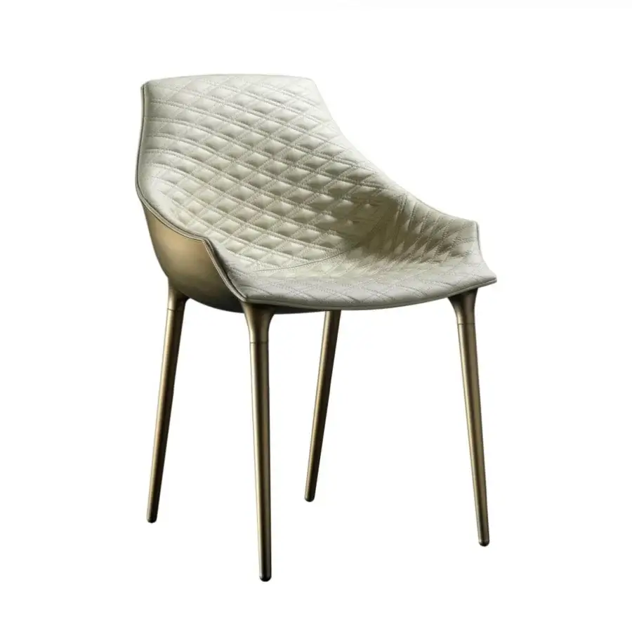 Exclusive Reflex Milady chair with light leather upholstery and Emerald quilting in bronze-like matte metal construction
