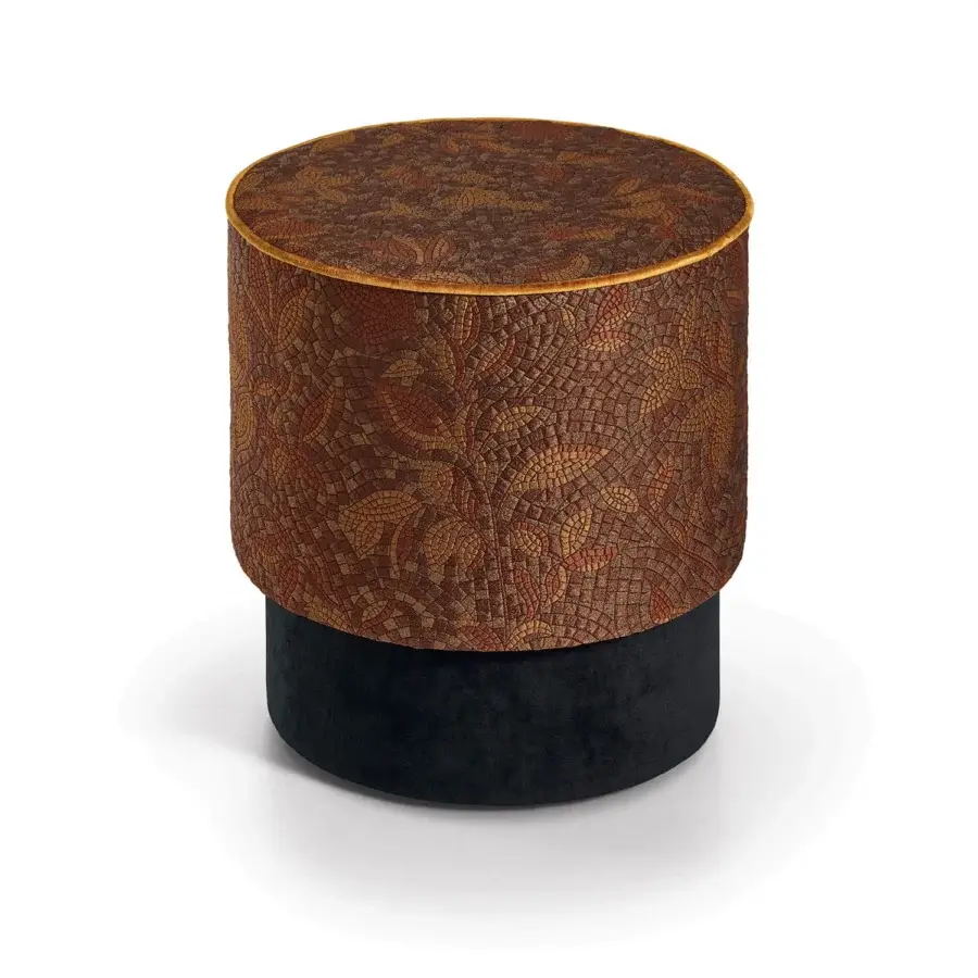 Distinguished Sicis Chamaleon round ottoman crafted with reddish-brown mosaic and dark gray base in Italy