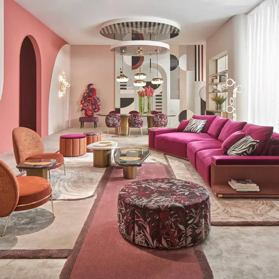 Exceptional Sicis Circus Ottoman pouf upholstered in lavish textile with vibrant multi-colored floral patterns