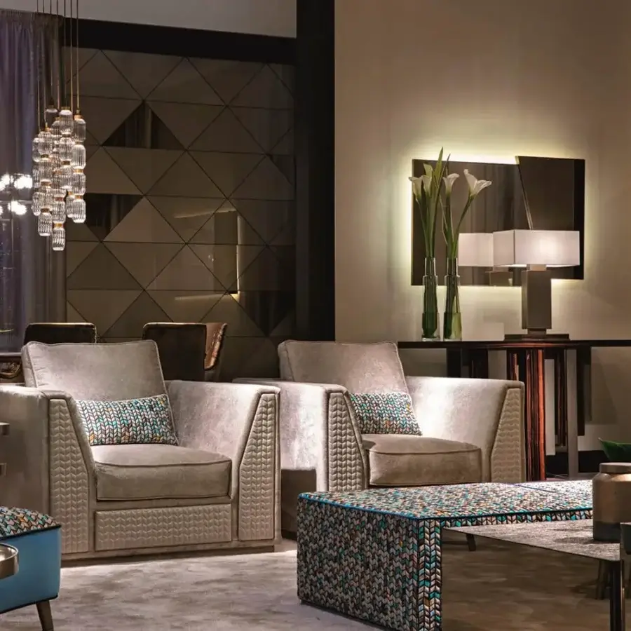 Lavish Sicis Cube ottoman crafted in Italy with vibrant woven textile upholstery exhibiting blue and teal threads
