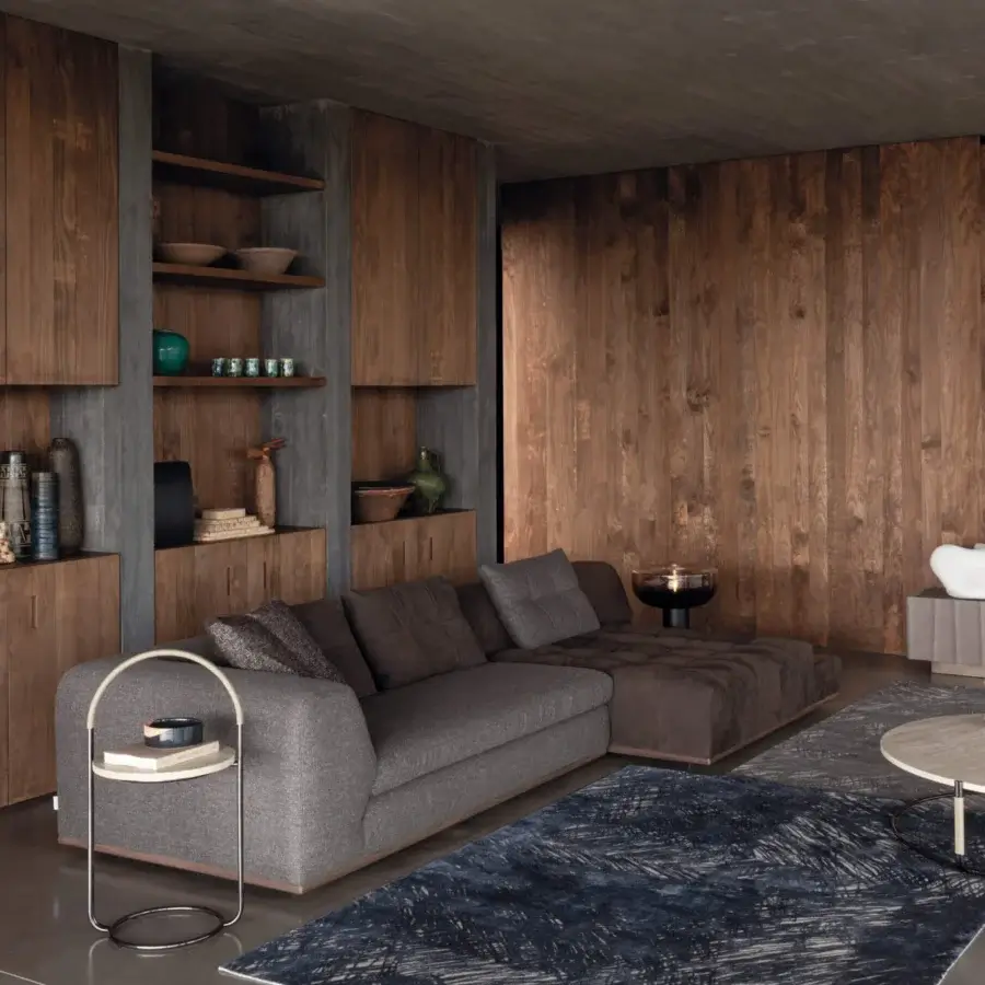 Elegant Cierre1972 Montgomery sectional with medium gray textured textile upholstery and matte finish