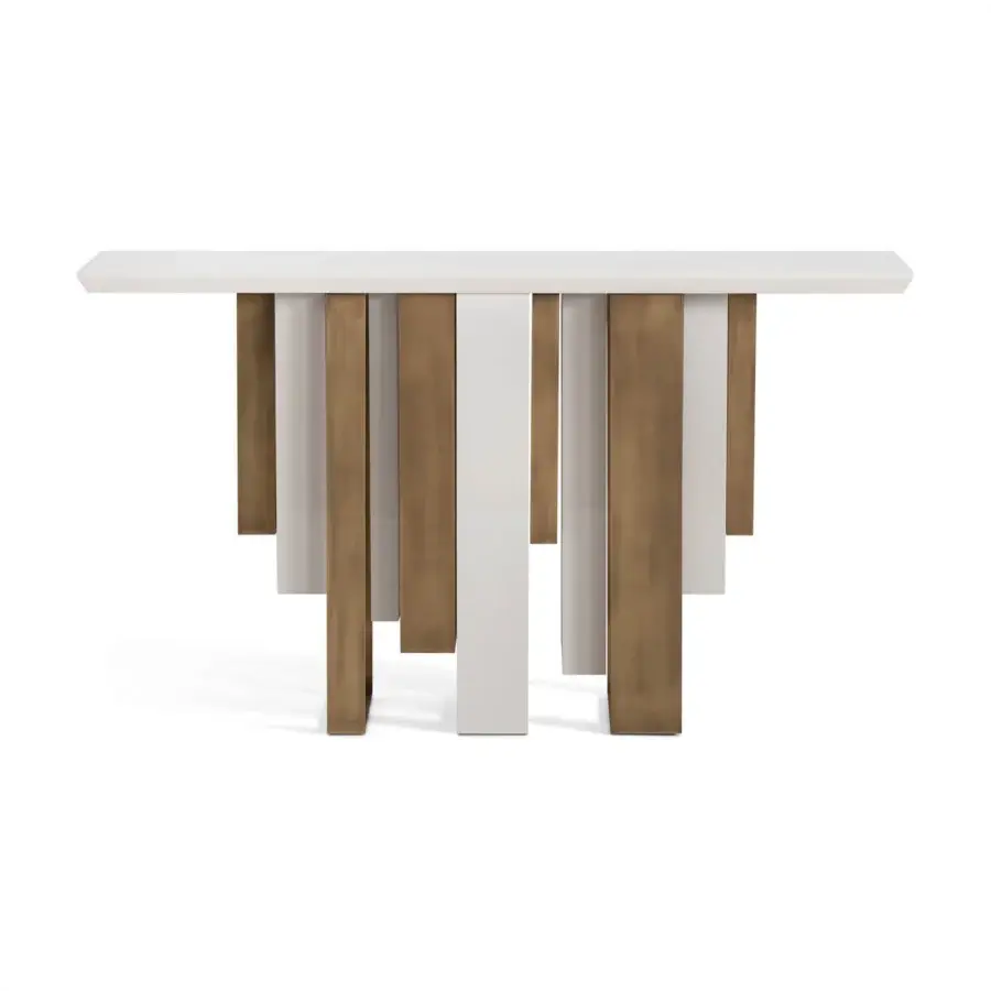 Elegant Sicis Totem console crafted in Italy with a polished metallic base and sleek white tabletop