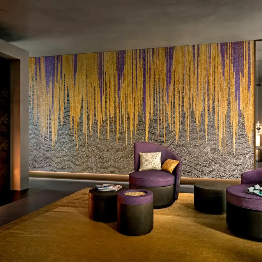 Distinguished Sicis Sultan ottoman upholstered in deep purple textile with a solid wood and plywood frame