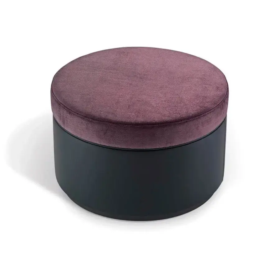 Superior Sicis Sultan ottoman with plush velvet textile upholstery and solid wood base crafted in a muted plum finish
