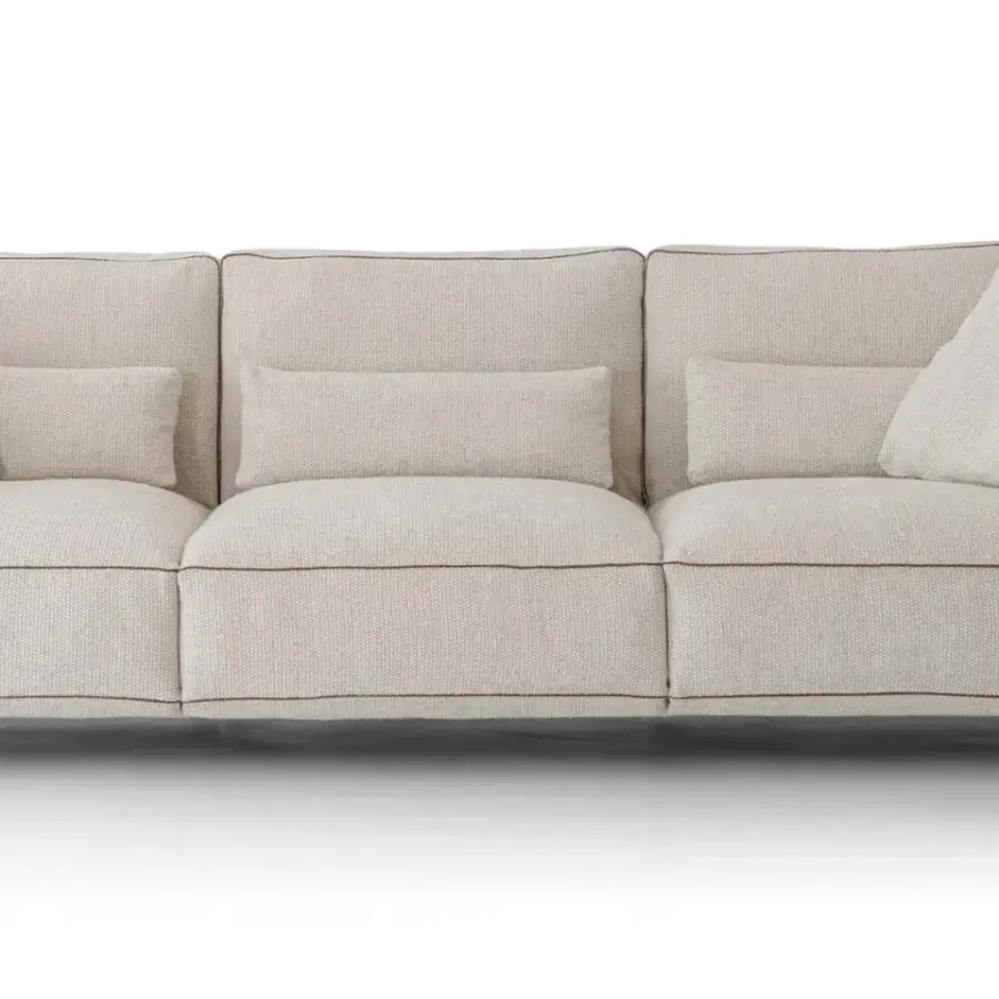 Distinguished Cierre1972 Loden sofa with textured woven beige fabric upholstery and elegant leather piping