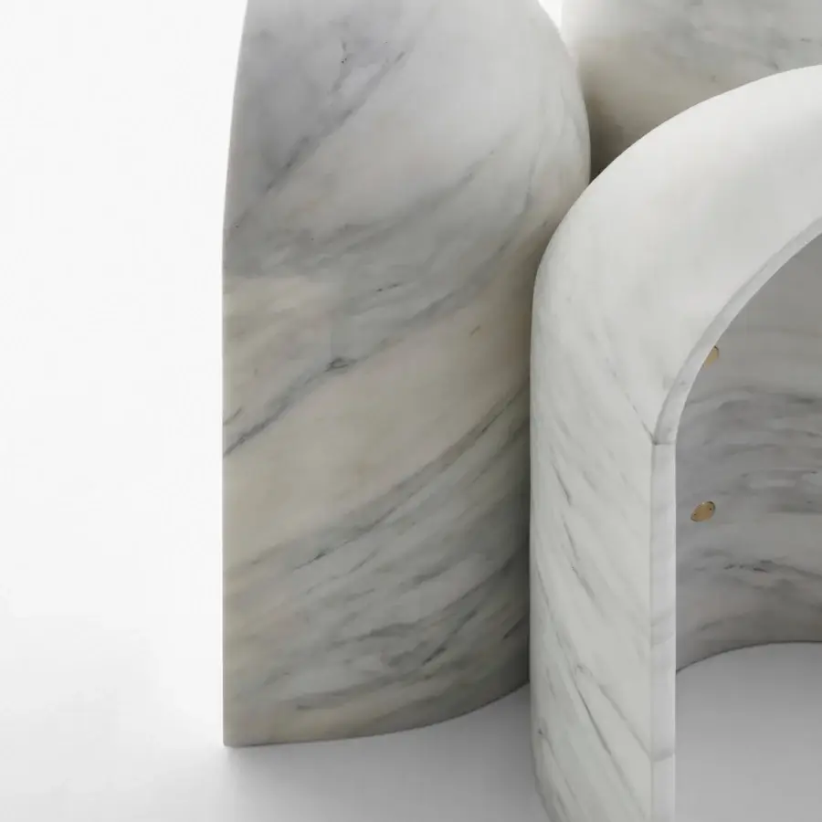 Superior Acerbis Le Cupole table built in white marble with polished brass accents and matt polyester finish