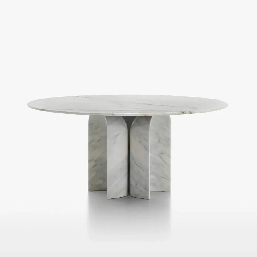 Exceptional Acerbis Le Cupole table built with polished marble and a refined matte polyester finish showcasing white and grey veining