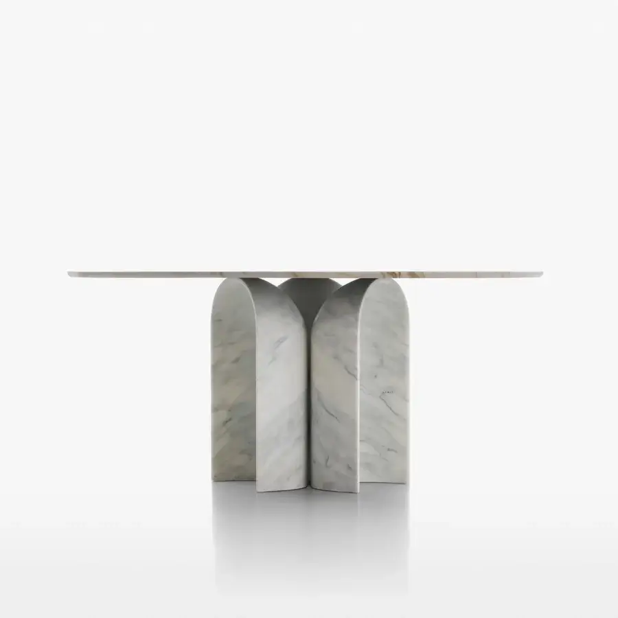 Superior Acerbis Le Cupole table crafted with polished and matte marble exhibiting balanced curves and subtle grey veining