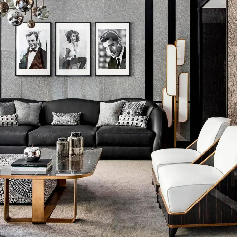 Elegant Sicis Visconti ottoman crafted with dark gray and white geometric textile and a solid wood frame