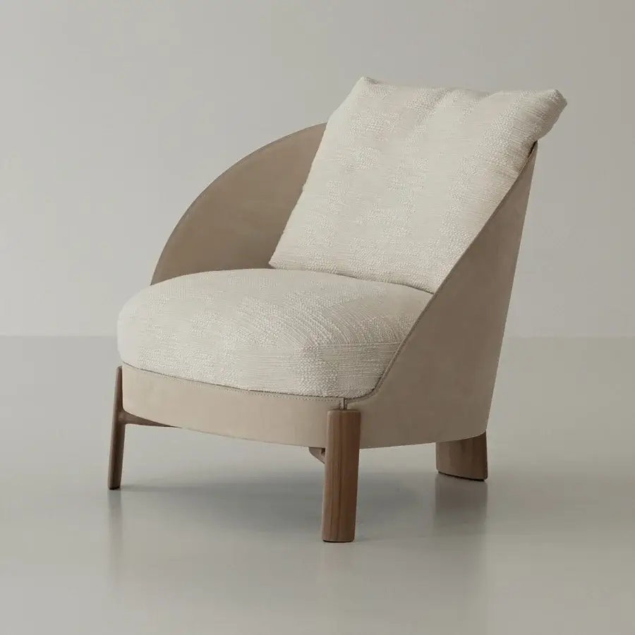 Superior Cierre1972 Catarina lounge chair with neutral beige textile and solid walnut legs in a matte finish